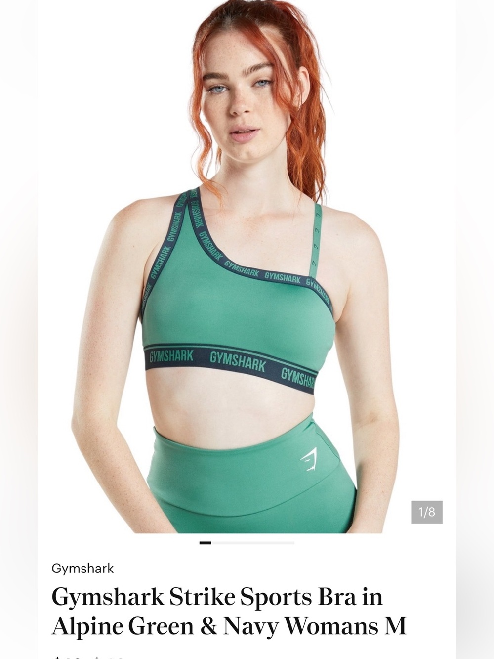 Gymshark One-Shoulder Sports Bra in Alpine Green with Navy Trim
